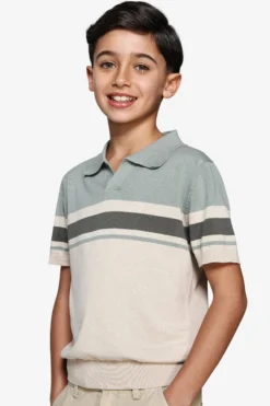 KIDS Light green striped knit polo
