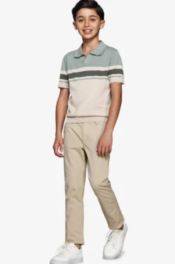KIDS Light green striped knit polo