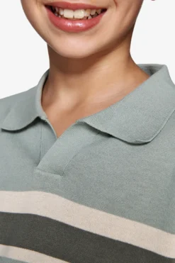 KIDS Light green striped knit polo