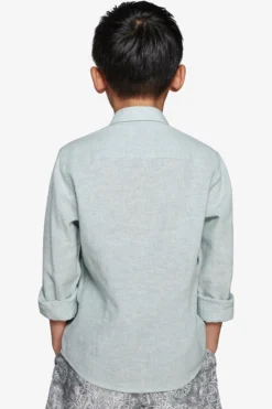 KIDS Sage relaxed linen blend shirt