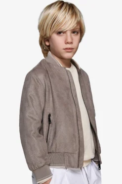 KIDS Taupe perforated ecosuede bomber jacket