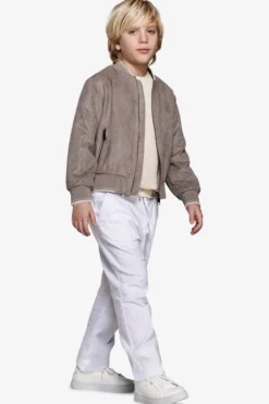 KIDS Taupe perforated ecosuede bomber jacket