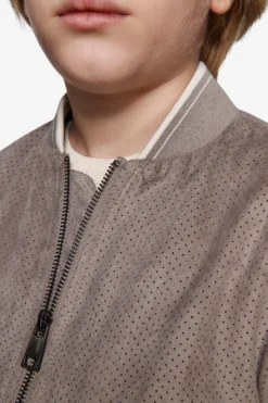 KIDS Taupe perforated ecosuede bomber jacket