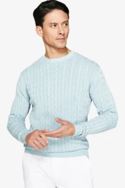 Light blue braided flat rib crewneck sweater
