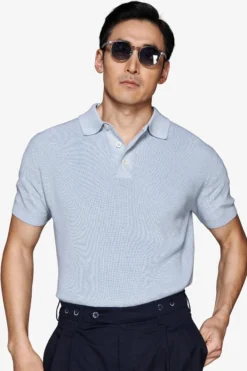 Light blue corn stitch polo shirt