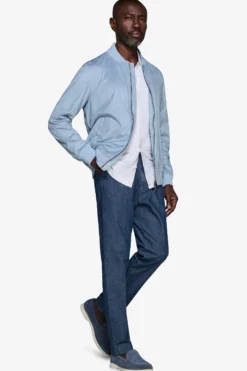 Light blue ecosuede full zip bomber jacket