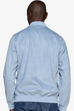 Light blue ecosuede full zip bomber jacket