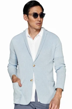Light blue English rib knit blazer