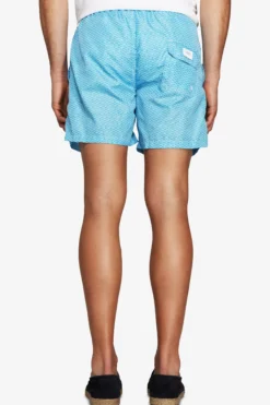 Light blue geometric print swim trunks