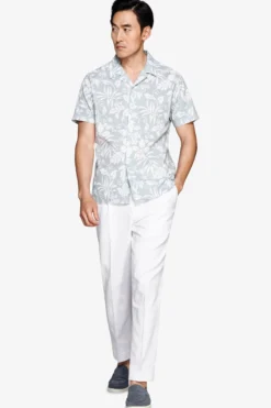 Light blue linen blend Hawaiian shirt