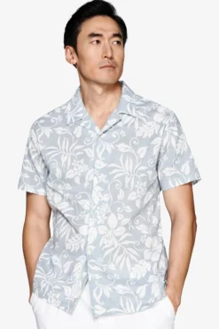 Light blue linen blend Hawaiian shirt