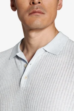 Light blue linen blend knit polo shirt