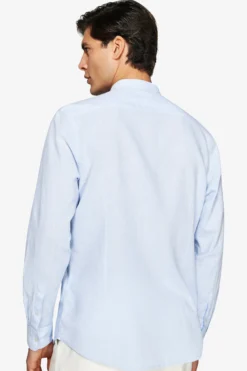 Light blue linen blend mandarin collar shirt