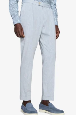 Light blue linen blend slub trousers