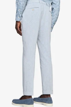Light blue linen blend slub trousers
