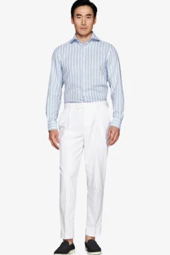 Light blue linen blend striped shirt