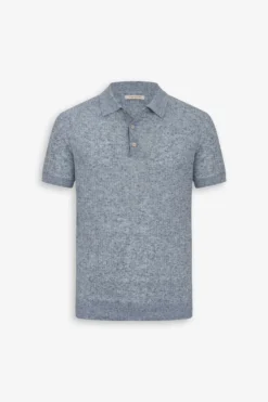 Light blue melange flat rib knit polo