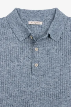 Light blue melange flat rib knit polo