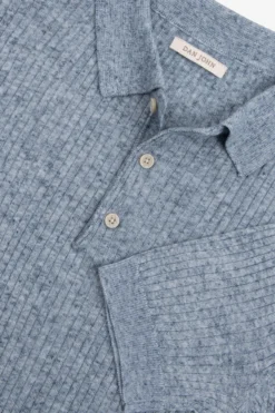 Light blue melange flat rib knit polo