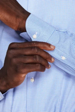 Light blue micro Pied de Poule shirt
