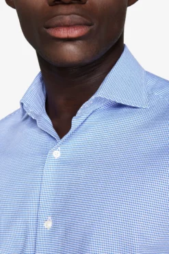 Light blue micro Pied de Poule shirt