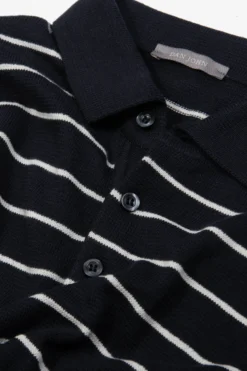 Navy contrasting stripes knit polo shirt