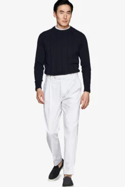 Navy flat rib crewneck sweater