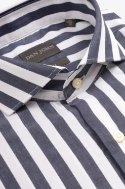 Navy wide stripes slim shirt