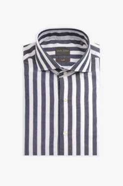Navy wide stripes slim shirt
