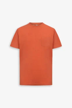 Orange crew-neck T-shirt with chest pocket