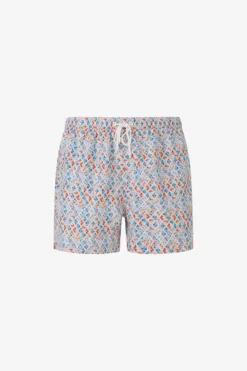 Orange lily print swim trunks