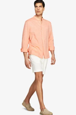 Orange linen blend mandarin collar shirt