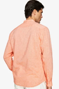 Orange linen blend mandarin collar shirt