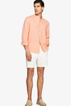 Orange linen blend mandarin collar shirt