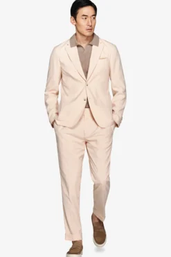 Peach slub canvas suit blazer