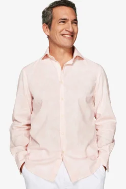 Pink floral print linen blend shirt