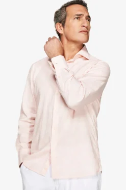 Pink floral print linen blend shirt