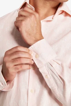 Pink floral print linen blend shirt