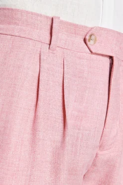 Pink linen blend Bermuda shorts with pleats