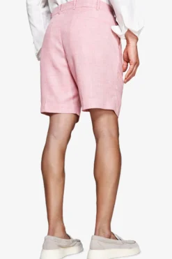 Pink linen blend Bermuda shorts with pleats