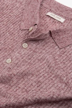 Red melange flat rib knit polo