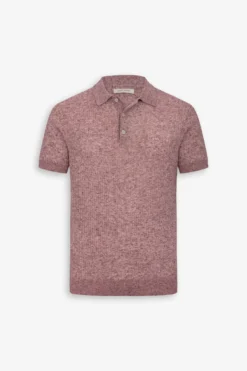 Red melange flat rib knit polo