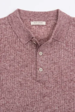 Red melange flat rib knit polo