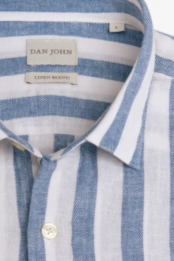 Royal blue linen blend striped shirt