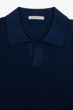 Royal blue open collar woven knit polo shirt