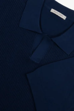 Royal blue open collar woven knit polo shirt