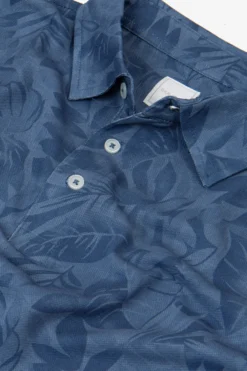 Royal blue piqué floral print polo shirt