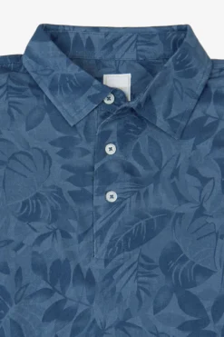 Royal blue piqué floral print polo shirt