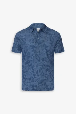 Royal blue piqué floral print polo shirt