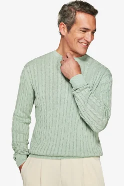 Sage braided flat rib crewneck sweater